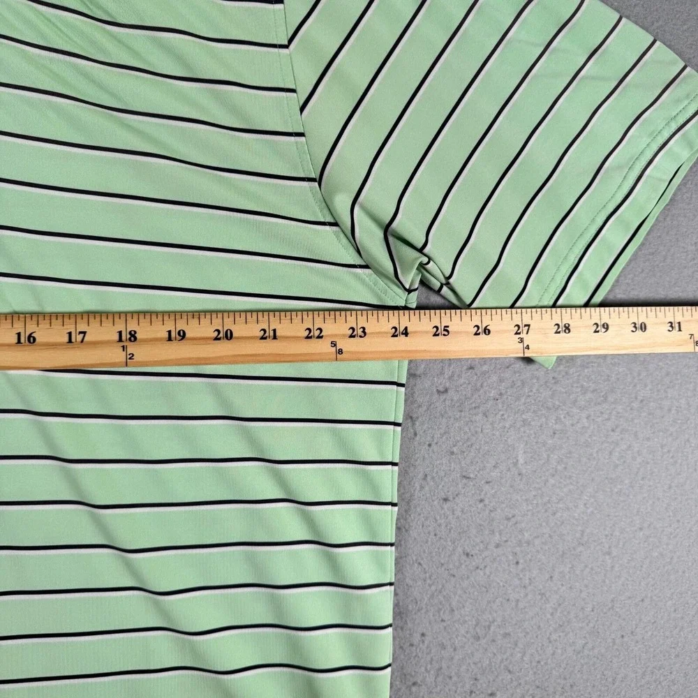 Footjoy Polo Shirt Mens Large Green Stripe Golf Sport Lightweight Stretch Active